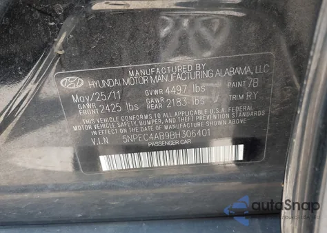 2011 Hyundai Sonata Limited 2.0T from USA, damaged, VIN 5NPEC4AB9BH306401